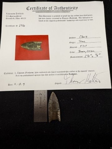 Clovis with Thomas Mathews COA from Tennessee Indian Artifact Arrowhead (1 of 6)