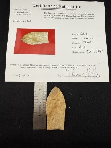 Clovis with Thomas Mathews COA from Indiana Indian Artifact Arrowhead (1 of 5)