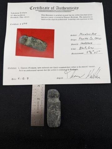 Miniature Axe with Thomas Mathews COA from Fayette County, Ohio Indian Artifact Arrowhead (1 of 9)