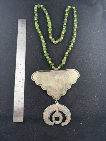 Hudson Bay Style Pendant Stamped NA with Trade Bead Necklace: Hudson Bay Style Pendant Stamped NA with Trade Bead Necklace