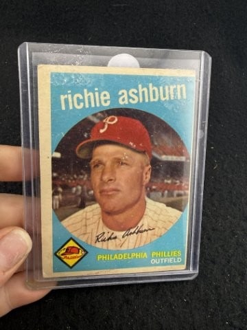 1959 Topps Richie Ashburn Baseball Card: KEY WORDS: INDIAN ARTIFACT ARTIFACTS ARROWHEAD ARROWHEADS NATIVE AMERICAN MISSISSIPPIAN QUAPAW CADDO POTTERY COINS MORGAN DOLLAR PEACE DOLLAR SILVER COINS. All coins have been Sigma tested for authent