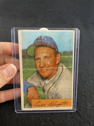 1954 Bowman Enos Slaughter Baseball Card: KEY WORDS: INDIAN ARTIFACT ARTIFACTS ARROWHEAD ARROWHEADS NATIVE AMERICAN MISSISSIPPIAN QUAPAW CADDO POTTERY COINS MORGAN DOLLAR PEACE DOLLAR SILVER COINS. All coins have been Sigma tested for authent