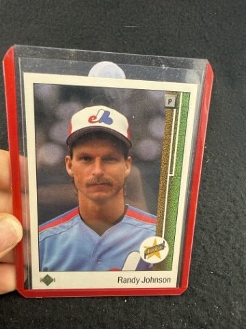 1989 Upperdeck Randy Johnson Baseball Card: KEY WORDS: INDIAN ARTIFACT ARTIFACTS ARROWHEAD ARROWHEADS NATIVE AMERICAN MISSISSIPPIAN QUAPAW CADDO POTTERY COINS MORGAN DOLLAR PEACE DOLLAR SILVER COINS. All coins have been Sigma tested for