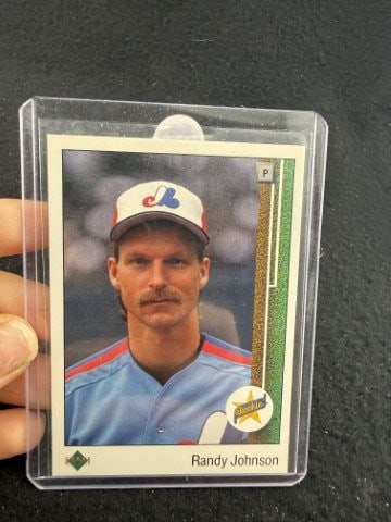 1989 Upperdeck Randy Johnson Baseball Card: KEY WORDS: INDIAN ARTIFACT ARTIFACTS ARROWHEAD ARROWHEADS NATIVE AMERICAN MISSISSIPPIAN QUAPAW CADDO POTTERY COINS MORGAN DOLLAR PEACE DOLLAR SILVER COINS. All coins have been Sigma tested for authent