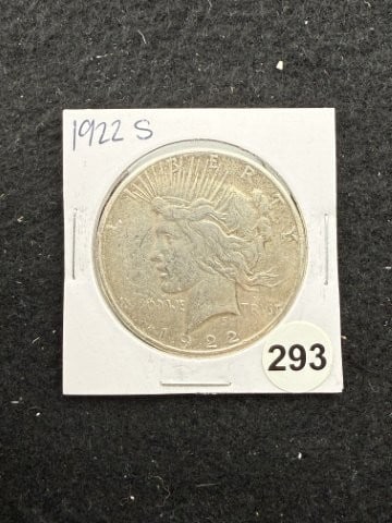 1922 S Peace Silver Dollar Coin: KEY WORDS: INDIAN ARTIFACT ARTIFACTS ARROWHEAD ARROWHEADS NATIVE AMERICAN MISSISSIPPIAN QUAPAW CADDO POTTERY COINS MORGAN DOLLAR PEACE DOLLAR SILVER COINS. All coins have been Sigma tested for authent