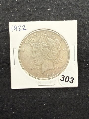 1922 Peace Silver Dollar Coin: KEY WORDS: INDIAN ARTIFACT ARTIFACTS ARROWHEAD ARROWHEADS NATIVE AMERICAN MISSISSIPPIAN QUAPAW CADDO POTTERY COINS MORGAN DOLLAR PEACE DOLLAR SILVER COINS. All coins have been Sigma tested for authent