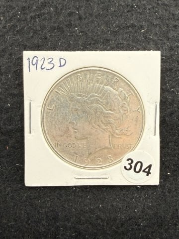 1923 D Peace Silver Dollar Coin: KEY WORDS: INDIAN ARTIFACT ARTIFACTS ARROWHEAD ARROWHEADS NATIVE AMERICAN MISSISSIPPIAN QUAPAW CADDO POTTERY COINS MORGAN DOLLAR PEACE DOLLAR SILVER COINS. All coins have been Sigma tested for authent