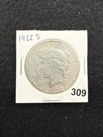 1922 S Peace Silver Dollar Coin: KEY WORDS: INDIAN ARTIFACT ARTIFACTS ARROWHEAD ARROWHEADS NATIVE AMERICAN MISSISSIPPIAN QUAPAW CADDO POTTERY COINS MORGAN DOLLAR PEACE DOLLAR SILVER COINS. All coins have been Sigma tested for authent