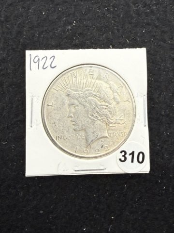 1922 Peace Silver Dollar Coin: KEY WORDS: INDIAN ARTIFACT ARTIFACTS ARROWHEAD ARROWHEADS NATIVE AMERICAN MISSISSIPPIAN QUAPAW CADDO POTTERY COINS MORGAN DOLLAR PEACE DOLLAR SILVER COINS. All coins have been Sigma tested for authent