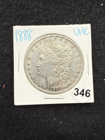 1888 UNC Morgan Silver Dollar Coin: KEY WORDS: INDIAN ARTIFACT ARTIFACTS ARROWHEAD ARROWHEADS NATIVE AMERICAN MISSISSIPPIAN QUAPAW CADDO POTTERY COINS MORGAN DOLLAR PEACE DOLLAR SILVER COINS. All coins have been Sigma tested for authent
