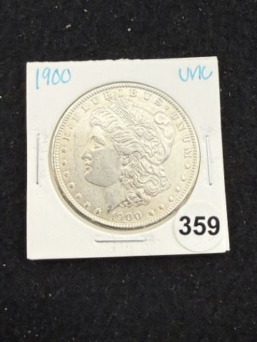 1900 UNC Morgan Silver Dollar Coin: KEY WORDS: INDIAN ARTIFACT ARTIFACTS ARROWHEAD ARROWHEADS NATIVE AMERICAN MISSISSIPPIAN QUAPAW CADDO POTTERY COINS MORGAN DOLLAR PEACE DOLLAR SILVER COINS. All coins have been Sigma tested for authent