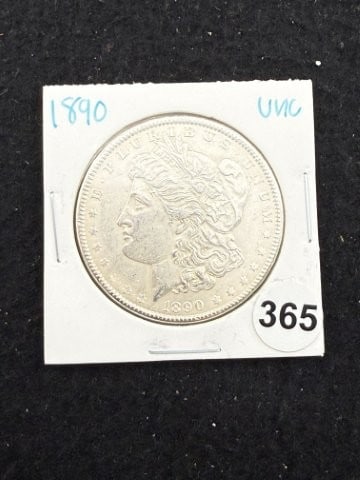 1890 UNC Morgan Silver Dollar Coin: KEY WORDS: INDIAN ARTIFACT ARTIFACTS ARROWHEAD ARROWHEADS NATIVE AMERICAN MISSISSIPPIAN QUAPAW CADDO POTTERY COINS MORGAN DOLLAR PEACE DOLLAR SILVER COINS. All coins have been Sigma tested for authent