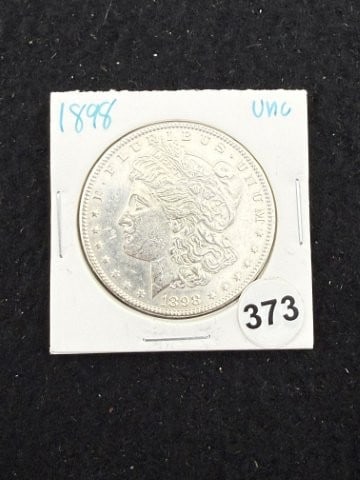 1898 UNC Morgan Silver Dollar Coin: KEY WORDS: INDIAN ARTIFACT ARTIFACTS ARROWHEAD ARROWHEADS NATIVE AMERICAN MISSISSIPPIAN QUAPAW CADDO POTTERY COINS MORGAN DOLLAR PEACE DOLLAR SILVER COINS. All coins have been Sigma tested for authent