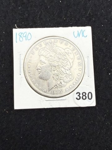 1890 UNC Morgan Silver Dollar Coin: KEY WORDS: INDIAN ARTIFACT ARTIFACTS ARROWHEAD ARROWHEADS NATIVE AMERICAN MISSISSIPPIAN QUAPAW CADDO POTTERY COINS MORGAN DOLLAR PEACE DOLLAR SILVER COINS. All coins have been Sigma tested for authent