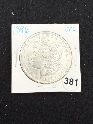 1896 UNC Morgan Silver Dollar Coin: KEY WORDS: INDIAN ARTIFACT ARTIFACTS ARROWHEAD ARROWHEADS NATIVE AMERICAN MISSISSIPPIAN QUAPAW CADDO POTTERY COINS MORGAN DOLLAR PEACE DOLLAR SILVER COINS. All coins have been Sigma tested for authent