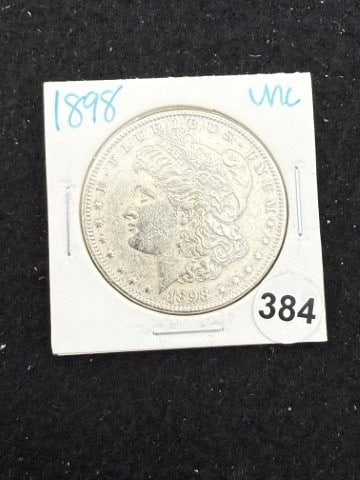 1898 UNC Morgan Silver Dollar Coin: KEY WORDS: INDIAN ARTIFACT ARTIFACTS ARROWHEAD ARROWHEADS NATIVE AMERICAN MISSISSIPPIAN QUAPAW CADDO POTTERY COINS MORGAN DOLLAR PEACE DOLLAR SILVER COINS. All coins have been Sigma tested for authent