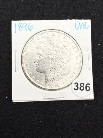 1896 UNC Morgan Silver Dollar Coin: KEY WORDS: INDIAN ARTIFACT ARTIFACTS ARROWHEAD ARROWHEADS NATIVE AMERICAN MISSISSIPPIAN QUAPAW CADDO POTTERY COINS MORGAN DOLLAR PEACE DOLLAR SILVER COINS. All coins have been Sigma tested for authent