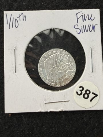 1/10th Fine Silver Coin: KEY WORDS: INDIAN ARTIFACT ARTIFACTS ARROWHEAD ARROWHEADS NATIVE AMERICAN MISSISSIPPIAN QUAPAW CADDO POTTERY COINS MORGAN DOLLAR PEACE DOLLAR SILVER COINS. All coins have been Sigma tested for authent