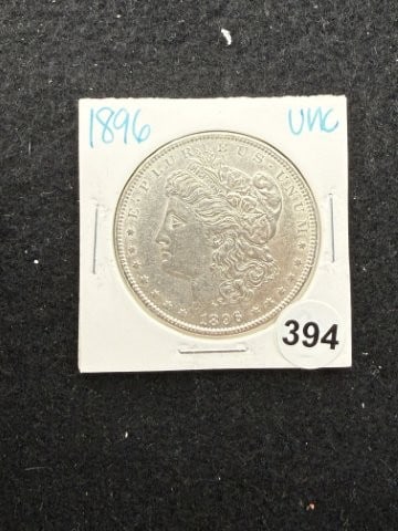1896 UNC Morgan Silver Dollar Coin: KEY WORDS: INDIAN ARTIFACT ARTIFACTS ARROWHEAD ARROWHEADS NATIVE AMERICAN MISSISSIPPIAN QUAPAW CADDO POTTERY COINS MORGAN DOLLAR PEACE DOLLAR SILVER COINS. All coins have been Sigma tested for