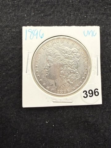 1896 UNC Morgan Silver Dollar Coin: KEY WORDS: INDIAN ARTIFACT ARTIFACTS ARROWHEAD ARROWHEADS NATIVE AMERICAN MISSISSIPPIAN QUAPAW CADDO POTTERY COINS MORGAN DOLLAR PEACE DOLLAR SILVER COINS. All coins have been Sigma tested for authent