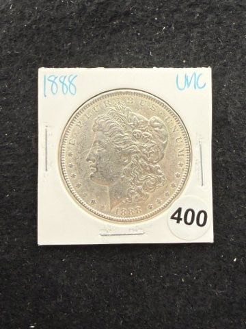 1888 UNC Morgan Silver Dollar Coin: KEY WORDS: INDIAN ARTIFACT ARTIFACTS ARROWHEAD ARROWHEADS NATIVE AMERICAN MISSISSIPPIAN QUAPAW CADDO POTTERY COINS MORGAN DOLLAR PEACE DOLLAR SILVER COINS. All coins have been Sigma tested for authent