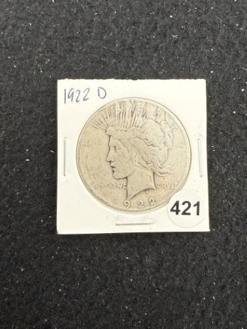 1922 D Peace Silver Dollar Coin: KEY WORDS: INDIAN ARTIFACT ARTIFACTS ARROWHEAD ARROWHEADS NATIVE AMERICAN MISSISSIPPIAN QUAPAW CADDO POTTERY COINS MORGAN DOLLAR PEACE DOLLAR SILVER COINS. All coins have been Sigma tested for authent