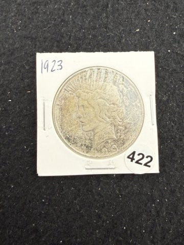 1923 Peace Silver Dollar Coin: KEY WORDS: INDIAN ARTIFACT ARTIFACTS ARROWHEAD ARROWHEADS NATIVE AMERICAN MISSISSIPPIAN QUAPAW CADDO POTTERY COINS MORGAN DOLLAR PEACE DOLLAR SILVER COINS. All coins have been Sigma tested for authent