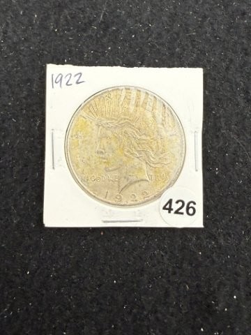 1922 Peace Silver Dollar Coin: KEY WORDS: INDIAN ARTIFACT ARTIFACTS ARROWHEAD ARROWHEADS NATIVE AMERICAN MISSISSIPPIAN QUAPAW CADDO POTTERY COINS MORGAN DOLLAR PEACE DOLLAR SILVER COINS. All coins have been Sigma tested for authent