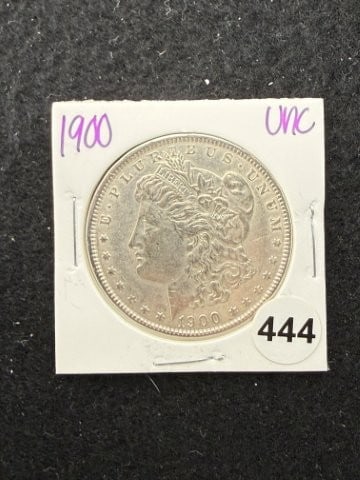 1900 UNC Morgan Silver Dollar Coin: KEY WORDS: INDIAN ARTIFACT ARTIFACTS ARROWHEAD ARROWHEADS NATIVE AMERICAN MISSISSIPPIAN QUAPAW CADDO POTTERY COINS MORGAN DOLLAR PEACE DOLLAR SILVER COINS. All coins have been Sigma tested for authent