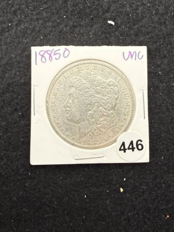 1885 O UNC Morgan Silver Dollar Coin: KEY WORDS: INDIAN ARTIFACT ARTIFACTS ARROWHEAD ARROWHEADS NATIVE AMERICAN MISSISSIPPIAN QUAPAW CADDO POTTERY COINS MORGAN DOLLAR PEACE DOLLAR SILVER COINS. All coins have been Sigma tested for authent
