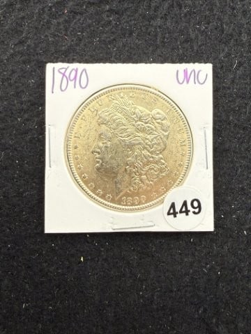 1890 UNC Morgan Silver Dollar Coin: KEY WORDS: INDIAN ARTIFACT ARTIFACTS ARROWHEAD ARROWHEADS NATIVE AMERICAN MISSISSIPPIAN QUAPAW CADDO POTTERY COINS MORGAN DOLLAR PEACE DOLLAR SILVER COINS. All coins have been Sigma tested for authent