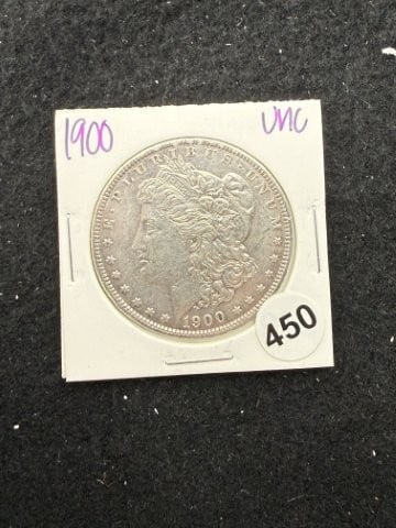 1900 UNC Morgan Silver Dollar Coin: KEY WORDS: INDIAN ARTIFACT ARTIFACTS ARROWHEAD ARROWHEADS NATIVE AMERICAN MISSISSIPPIAN QUAPAW CADDO POTTERY COINS MORGAN DOLLAR PEACE DOLLAR SILVER COINS. All coins have been Sigma tested for authent