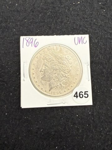 1896 UNC Morgan Silver Dollar Coin: KEY WORDS: INDIAN ARTIFACT ARTIFACTS ARROWHEAD ARROWHEADS NATIVE AMERICAN MISSISSIPPIAN QUAPAW CADDO POTTERY COINS MORGAN DOLLAR PEACE DOLLAR SILVER COINS. All coins have been Sigma tested for authent
