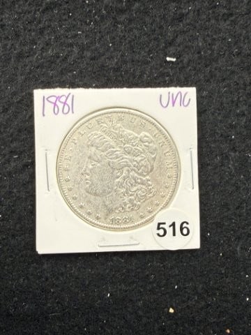 1881 UNC Morgan Silver Dollar Coin: KEY WORDS: INDIAN ARTIFACT ARTIFACTS ARROWHEAD ARROWHEADS NATIVE AMERICAN MISSISSIPPIAN QUAPAW CADDO POTTERY COINS MORGAN DOLLAR PEACE DOLLAR SILVER COINS. All coins have been Sigma tested for authent