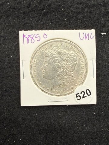 1885 O UNC Morgan Silver Dollar Coin: KEY WORDS: INDIAN ARTIFACT ARTIFACTS ARROWHEAD ARROWHEADS NATIVE AMERICAN MISSISSIPPIAN QUAPAW CADDO POTTERY COINS MORGAN DOLLAR PEACE DOLLAR SILVER COINS. All coins have been Sigma tested for authent