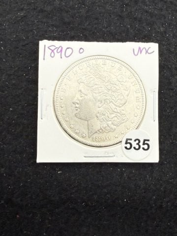 1890 O UNC Morgan Silver Dollar Coin: KEY WORDS: INDIAN ARTIFACT ARTIFACTS ARROWHEAD ARROWHEADS NATIVE AMERICAN MISSISSIPPIAN QUAPAW CADDO POTTERY COINS MORGAN DOLLAR PEACE DOLLAR SILVER COINS. All coins have been Sigma tested for authent
