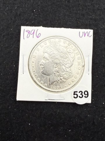 1896 UNC Morgan Silver Dollar Coin: KEY WORDS: INDIAN ARTIFACT ARTIFACTS ARROWHEAD ARROWHEADS NATIVE AMERICAN MISSISSIPPIAN QUAPAW CADDO POTTERY COINS MORGAN DOLLAR PEACE DOLLAR SILVER COINS. All coins have been Sigma tested for