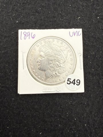 1896 UNC Morgan Silver Dollar Coin: KEY WORDS: INDIAN ARTIFACT ARTIFACTS ARROWHEAD ARROWHEADS NATIVE AMERICAN MISSISSIPPIAN QUAPAW CADDO POTTERY COINS MORGAN DOLLAR PEACE DOLLAR SILVER COINS. All coins have been Sigma tested for authent