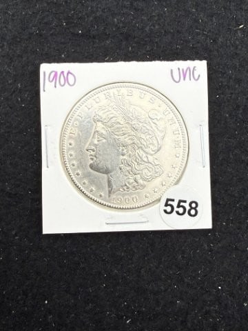 1900 UNC Morgan Silver Dollar Coin: KEY WORDS: INDIAN ARTIFACT ARTIFACTS ARROWHEAD ARROWHEADS NATIVE AMERICAN MISSISSIPPIAN QUAPAW CADDO POTTERY COINS MORGAN DOLLAR PEACE DOLLAR SILVER COINS. All coins have been Sigma tested for authent