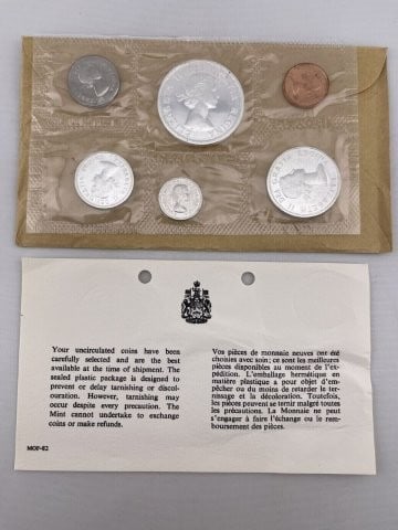 1964 Canadian Mint Coin Proof Set: KEY WORDS: INDIAN ARTIFACT ARTIFACTS ARROWHEAD ARROWHEADS NATIVE AMERICAN MISSISSIPPIAN QUAPAW CADDO POTTERY COINS MORGAN DOLLAR PEACE DOLLAR SILVER COINS. All coins have been Sigma tested for