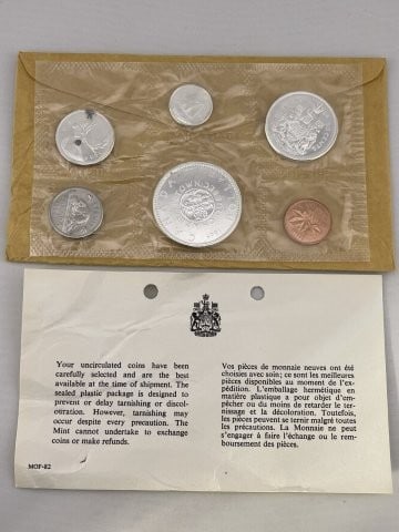 1964 Canadian Mint Coin Proof Set: KEY WORDS: INDIAN ARTIFACT ARTIFACTS ARROWHEAD ARROWHEADS NATIVE AMERICAN MISSISSIPPIAN QUAPAW CADDO POTTERY COINS MORGAN DOLLAR PEACE DOLLAR SILVER COINS. All coins have been Sigma tested for authent