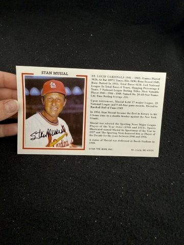 Stan Musial Hand Signed Authentic Autograph: KEY WORDS: INDIAN ARTIFACT ARTIFACTS ARROWHEAD ARROWHEADS NATIVE AMERICAN MISSISSIPPIAN QUAPAW CADDO POTTERY COINS MORGAN DOLLAR PEACE DOLLAR SILVER COINS. All coins have been Sigma tested for