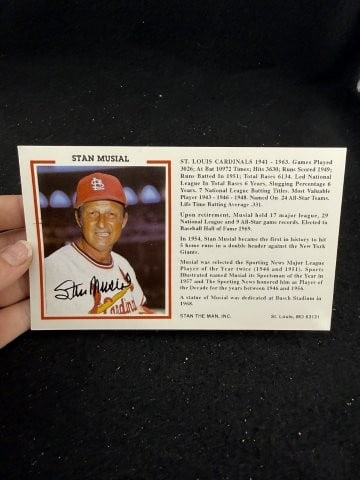 Stan Musial Hand Signed Authentic Autograph: KEY WORDS: INDIAN ARTIFACT ARTIFACTS ARROWHEAD ARROWHEADS NATIVE AMERICAN MISSISSIPPIAN QUAPAW CADDO POTTERY COINS MORGAN DOLLAR PEACE DOLLAR SILVER COINS. All coins have been Sigma tested for