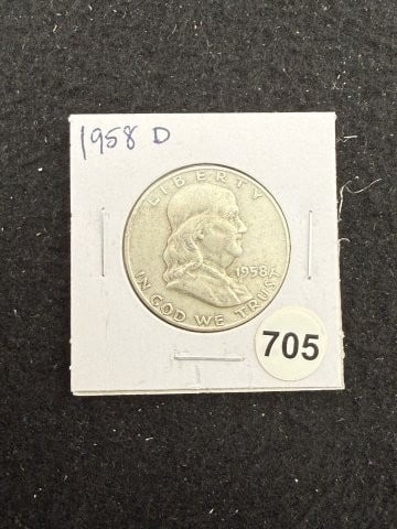 1958 D Franklin Half Dollar Silver Coin (1 of 2)