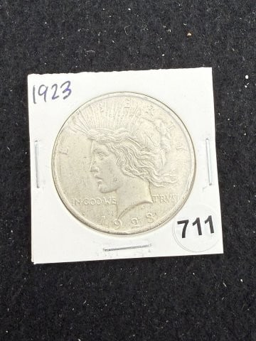 1923 Peace Silver Dollar Coin: KEY WORDS: INDIAN ARTIFACT ARTIFACTS ARROWHEAD ARROWHEADS NATIVE AMERICAN MISSISSIPPIAN QUAPAW CADDO POTTERY COINS MORGAN DOLLAR PEACE DOLLAR SILVER COINS. All coins have been Sigma tested for authent