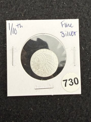 1/10th Fine Silver Coin: KEY WORDS: INDIAN ARTIFACT ARTIFACTS ARROWHEAD ARROWHEADS NATIVE AMERICAN MISSISSIPPIAN QUAPAW CADDO POTTERY COINS MORGAN DOLLAR PEACE DOLLAR SILVER COINS. All coins have been Sigma tested for authent