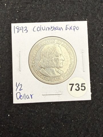 1893 Columbian Expo Half Dollar: KEY WORDS: INDIAN ARTIFACT ARTIFACTS ARROWHEAD ARROWHEADS NATIVE AMERICAN MISSISSIPPIAN QUAPAW CADDO POTTERY COINS MORGAN DOLLAR PEACE DOLLAR SILVER COINS. All coins have been Sigma tested for authent