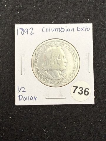 1892 Columbian Expo Half Dollar: KEY WORDS: INDIAN ARTIFACT ARTIFACTS ARROWHEAD ARROWHEADS NATIVE AMERICAN MISSISSIPPIAN QUAPAW CADDO POTTERY COINS MORGAN DOLLAR PEACE DOLLAR SILVER COINS. All coins have been Sigma tested for authent