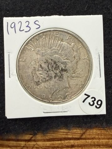 1923 S Peace Silver Dollar Coin: KEY WORDS: INDIAN ARTIFACT ARTIFACTS ARROWHEAD ARROWHEADS NATIVE AMERICAN MISSISSIPPIAN QUAPAW CADDO POTTERY COINS MORGAN DOLLAR PEACE DOLLAR SILVER COINS. All coins have been Sigma tested for authent