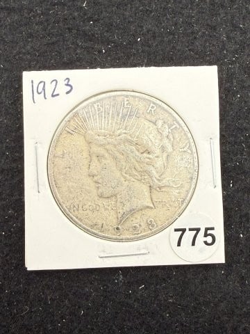 1923 Peace Silver Dollar Coin: KEY WORDS: INDIAN ARTIFACT ARTIFACTS ARROWHEAD ARROWHEADS NATIVE AMERICAN MISSISSIPPIAN QUAPAW CADDO POTTERY COINS MORGAN DOLLAR PEACE DOLLAR SILVER COINS. All coins have been Sigma tested for authent